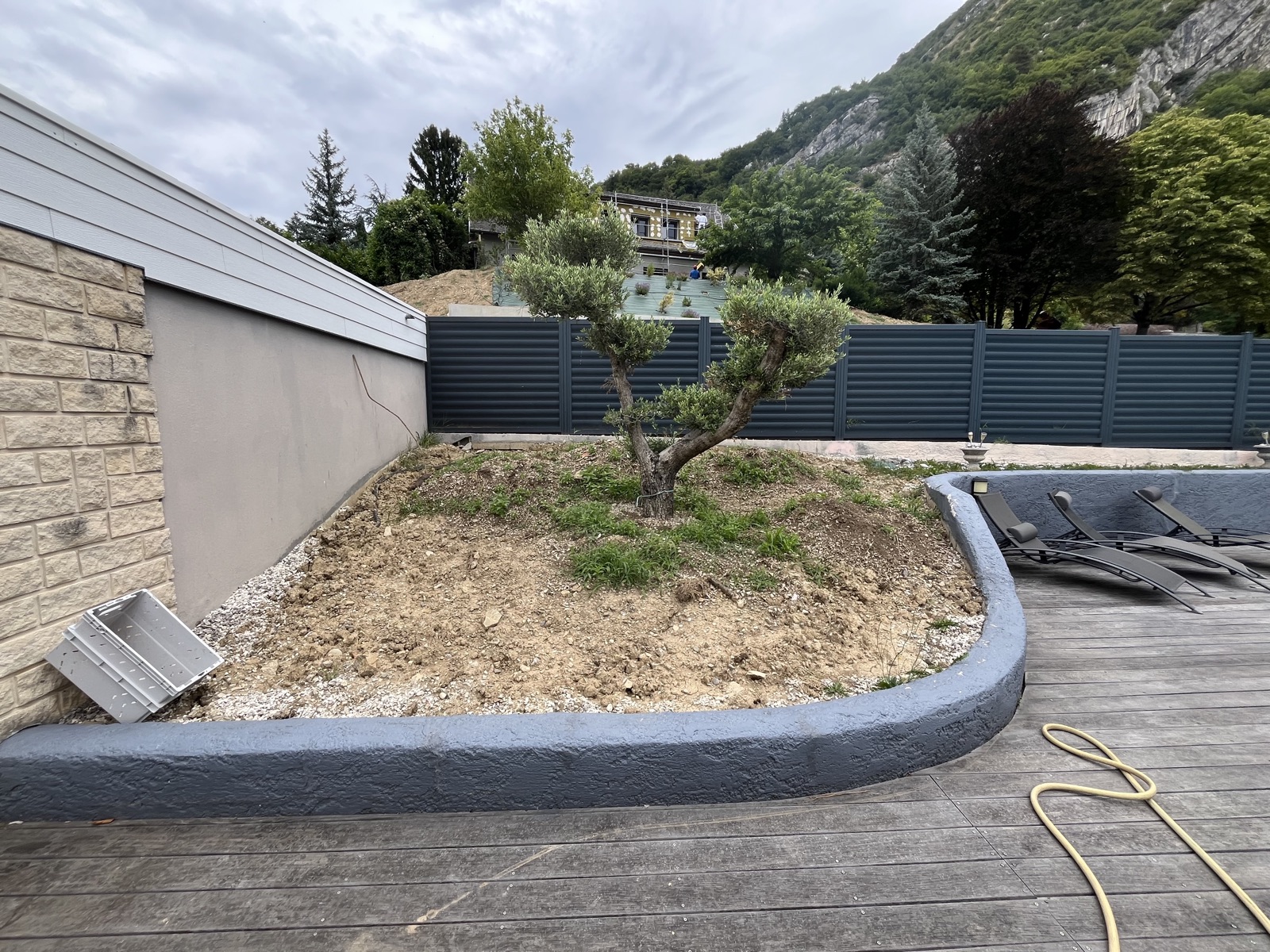 Massif au bord d'une piscine avant travaux